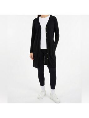 MARALLIS COLLECTION Jersey Knit Black Long Line Button Front Cardigan US Sz L